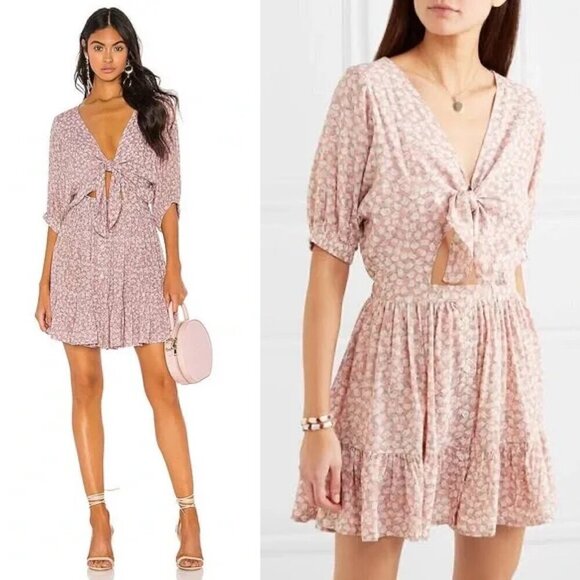 Faithful The Brand Floral Mini Dress Pink Cutout Small - Picture 1 of 12